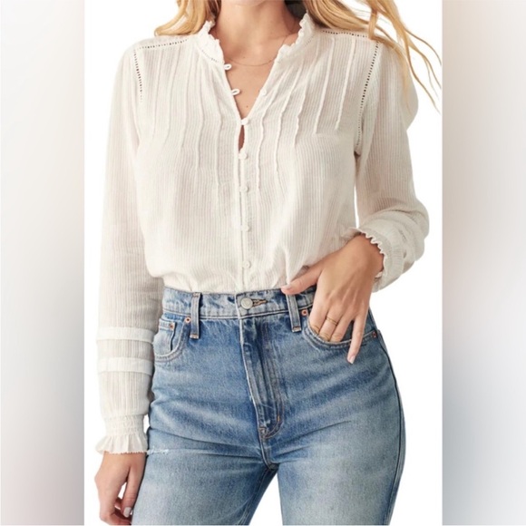 Faherty Willa Peasant Blouse - Small Organic Cotton - Picture 1 of 6